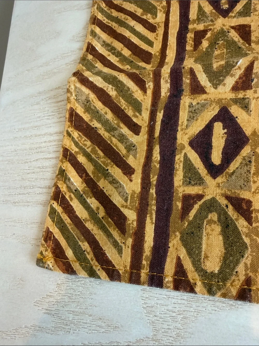 13 Mustard and Brown 17” Tribal Pattern Cotton Napkins - Unbranded